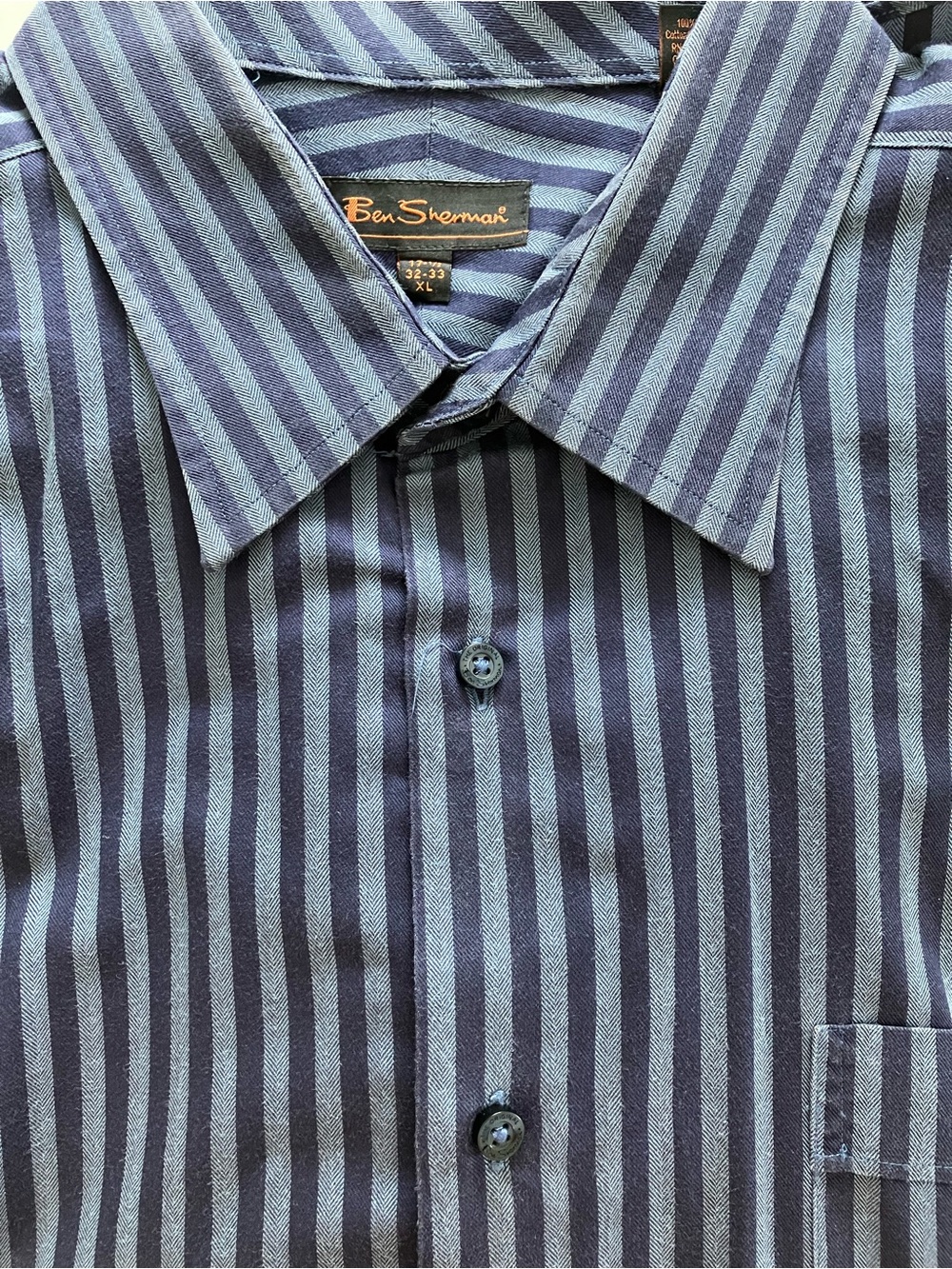 Ben Sherman Navy and Light Blue Vertical Stripe Button-Down Shirt